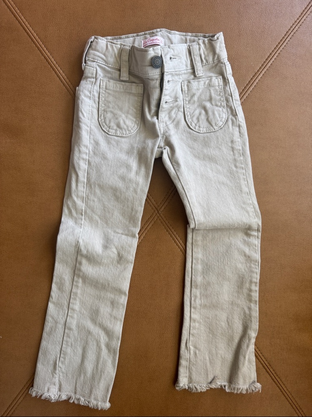 La Coqueta Neutral khaki Frayed Hem Kids Jeans 3